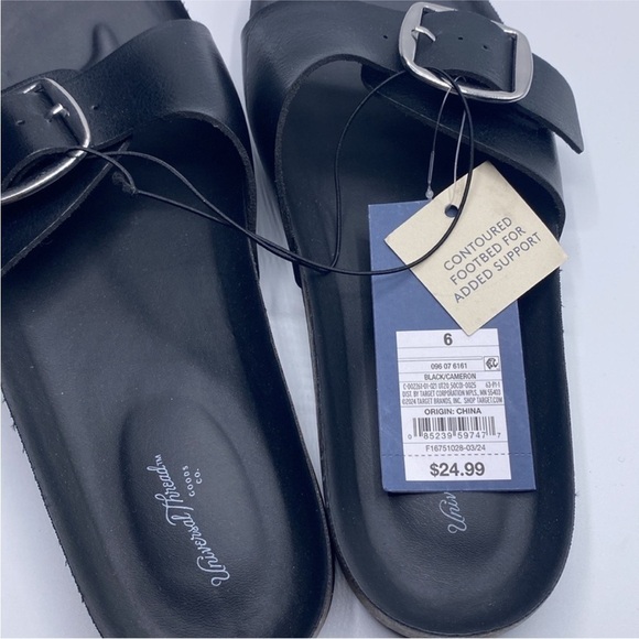 Universal Thread Cameron Black Single Band Sandals Women 6 like Birks - Picture 5 of 5